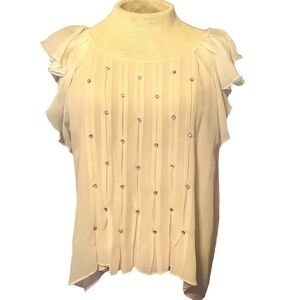 D by Bessini 100% Silk Ruffle Sleeve White Sparkle Blouse